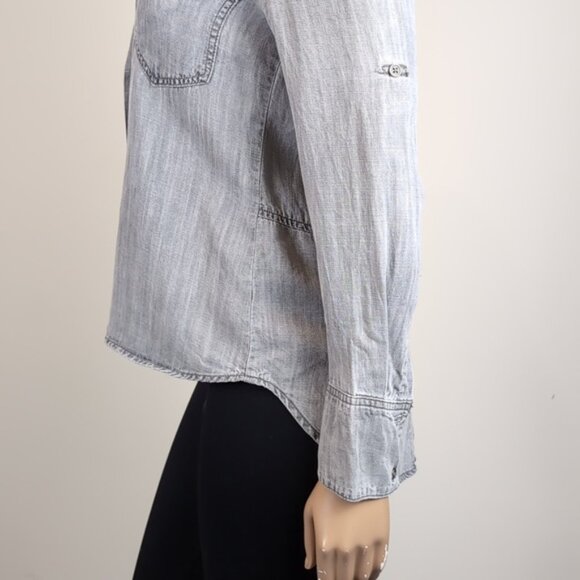Cloth & Stone Anthropologie Button Down Shirt Chambray Denim Boyfriend Split Hem - Picture 7 of 15